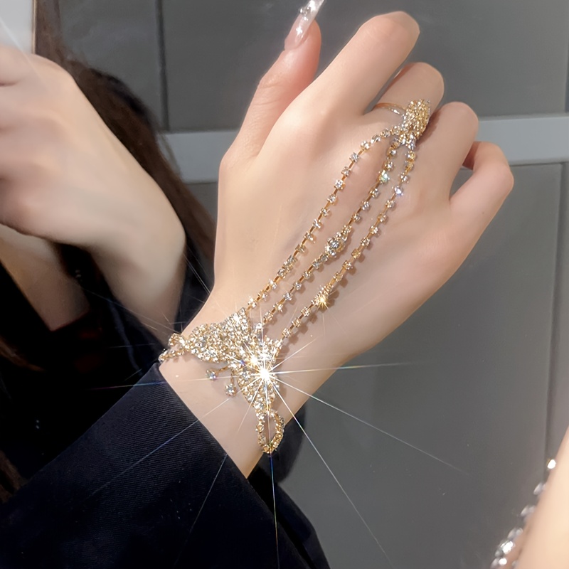 Women's Rhinestone-Encrusted Butterfly Link Bracelet